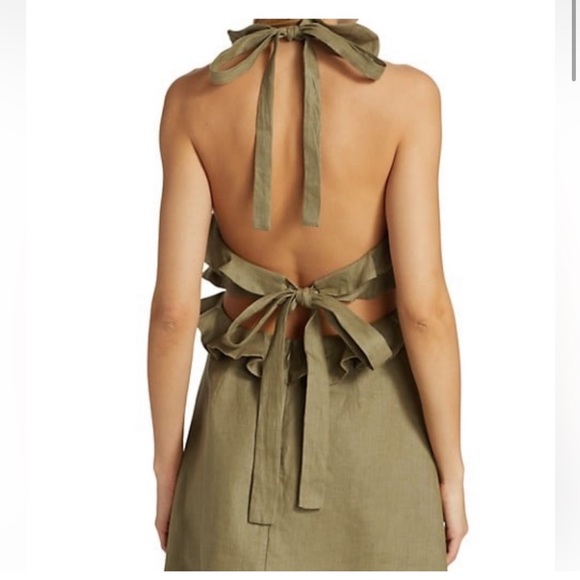 Zimmermann Postcard Tie Back Mini Linen Dress in Khaki NWT - Picture 3 of 4